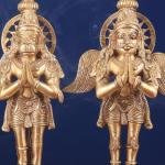 Brass Standing Hanuman and Garuda Divine Pair | 12" x 7" x 3.5" (30.5 x 17.8 x 8.9 cm) Each | 6 kg Total Sacred Art | Protection Duo